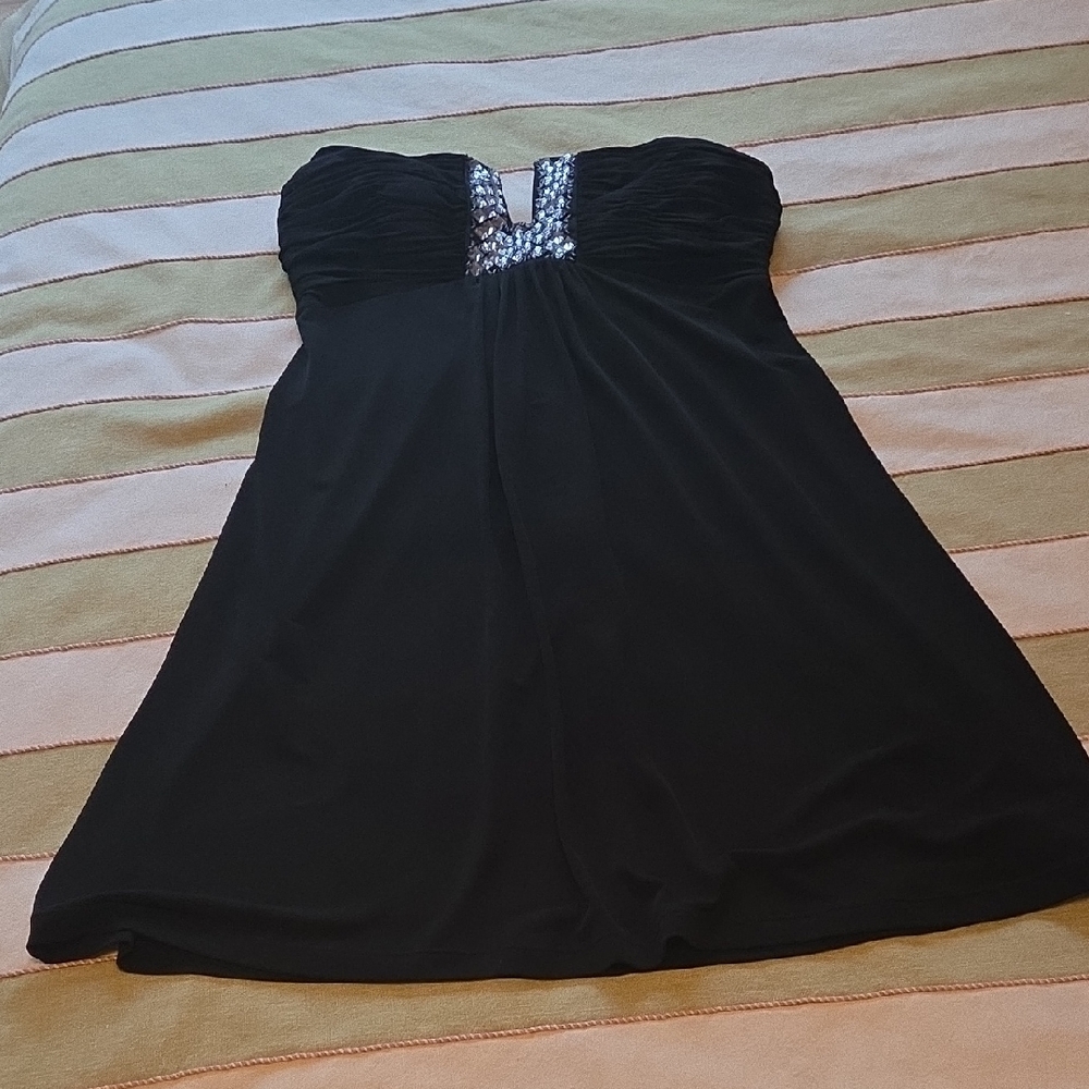 Calvin Klein Collection Black Strapless Dress with Silver Accents